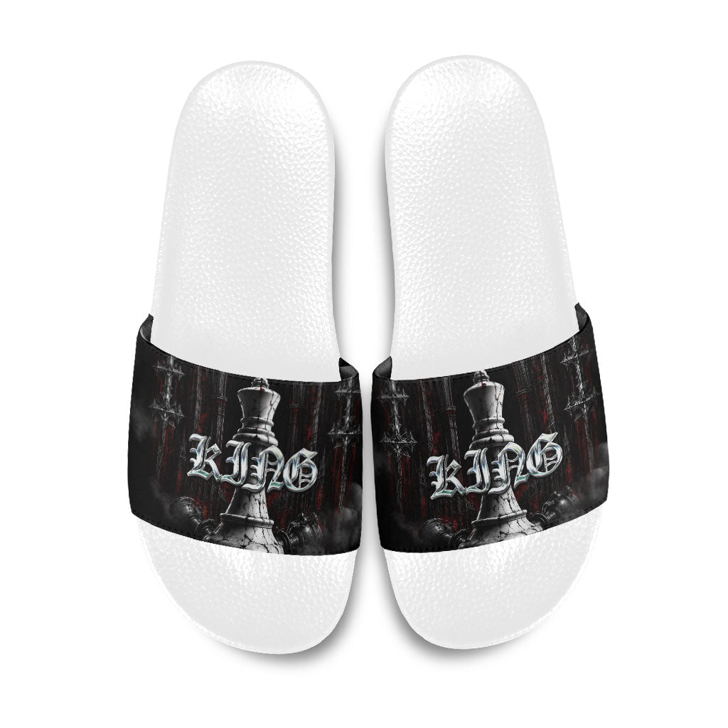 King Chess Piece Slide Sandals Dark Gothic Fantasy Board Game Art