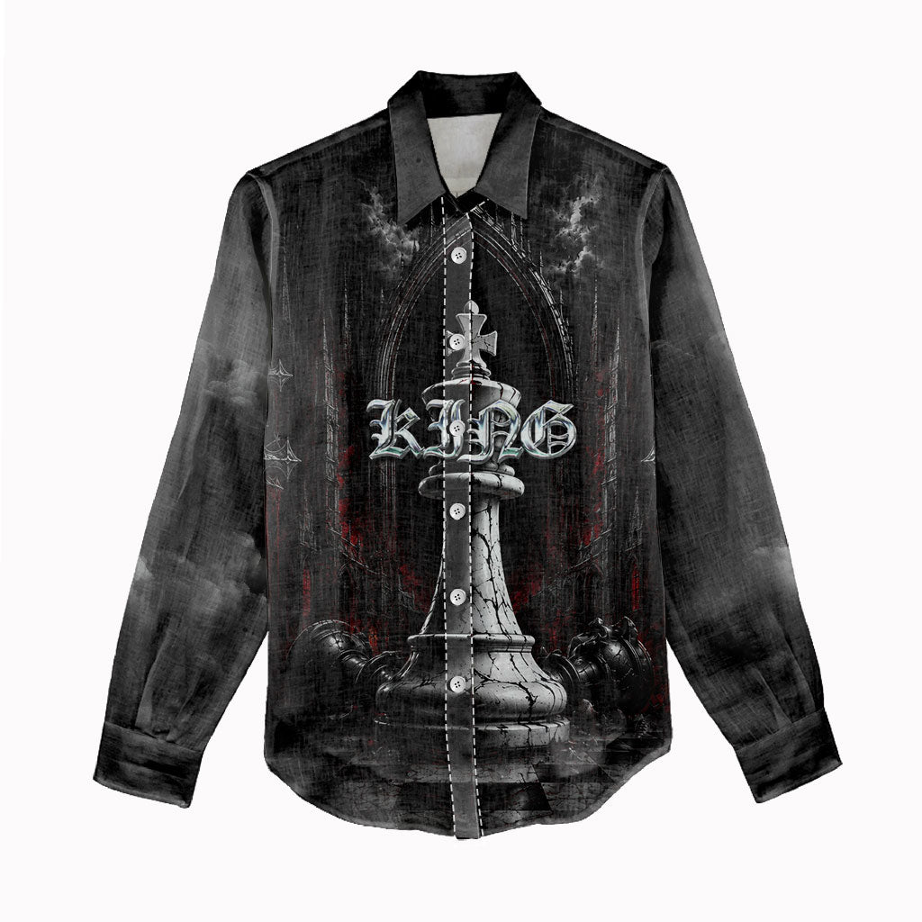 King Chess Piece Women Casual Shirt Dark Gothic Fantasy Board Game Art
