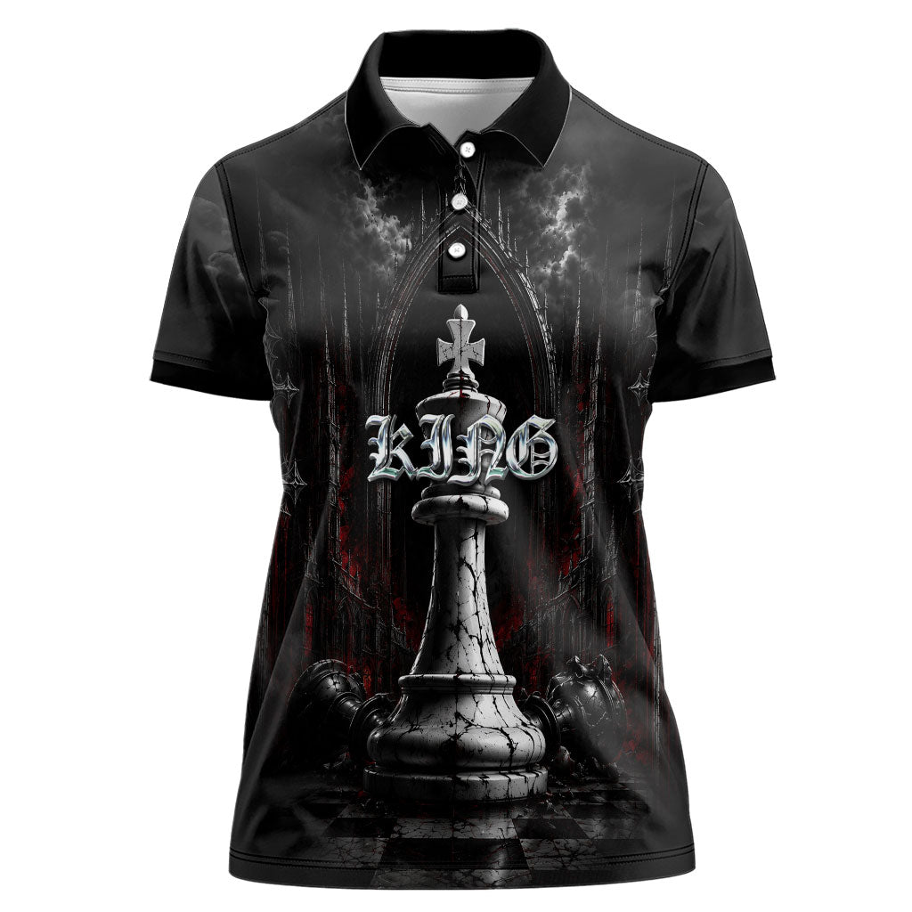 King Chess Piece Women Polo Shirt Dark Gothic Fantasy Board Game Art