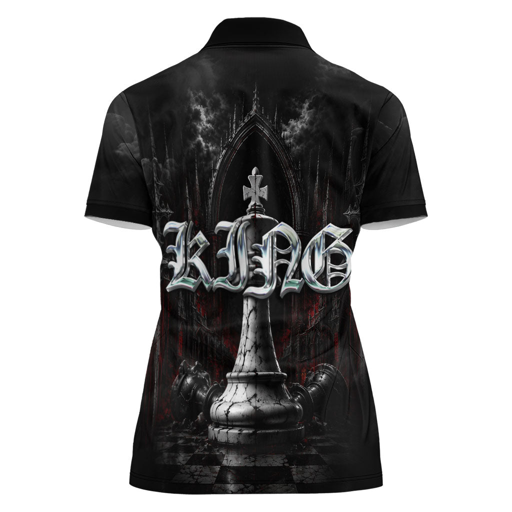 King Chess Piece Women Polo Shirt Dark Gothic Fantasy Board Game Art