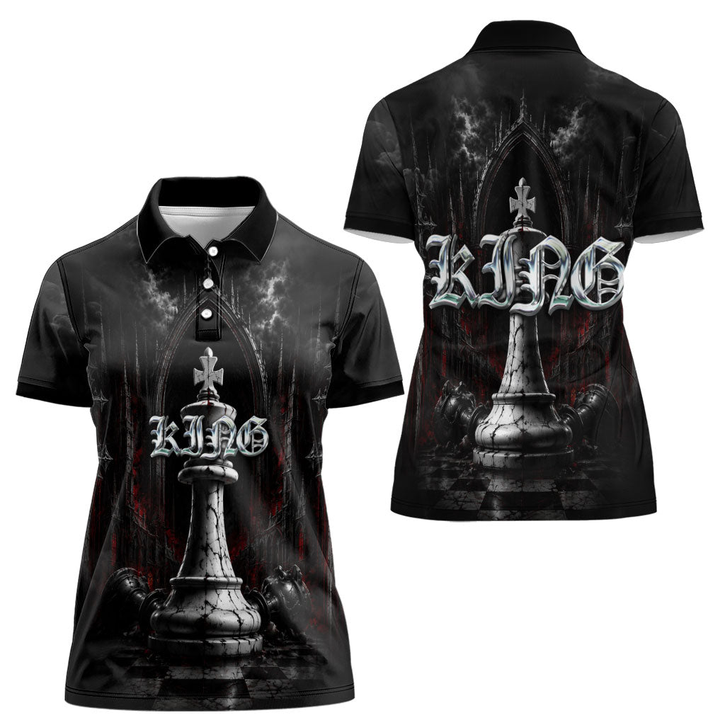 King Chess Piece Women Polo Shirt Dark Gothic Fantasy Board Game Art