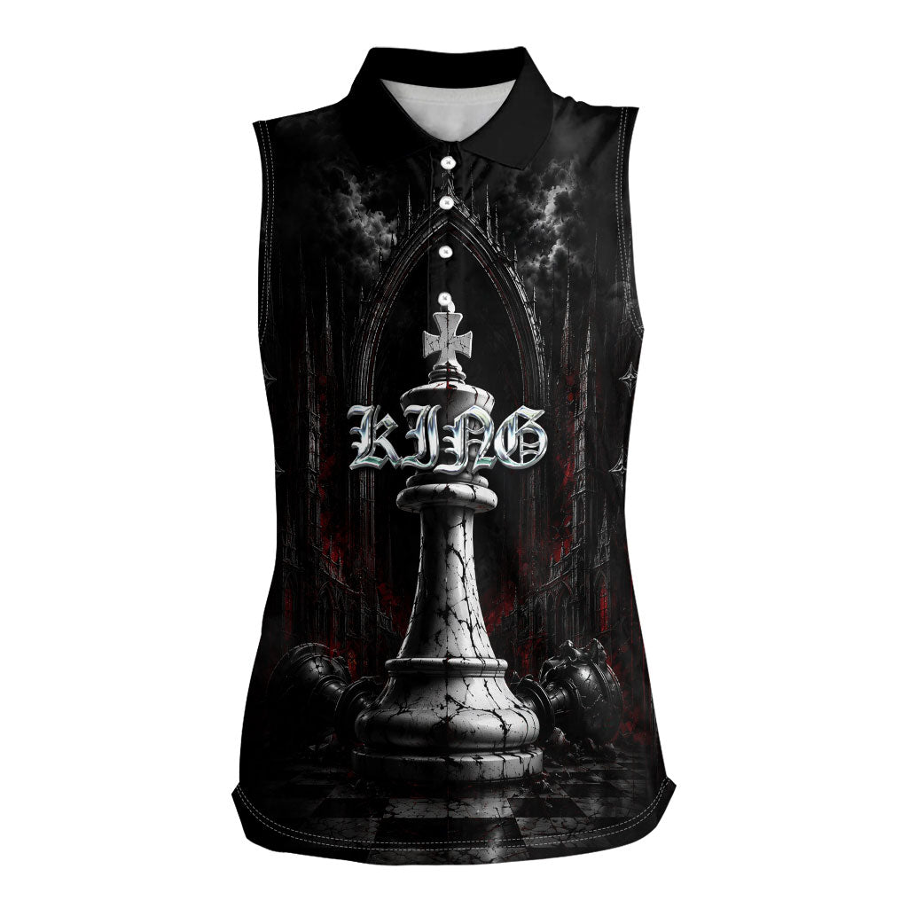 King Chess Piece Women Sleeveless Polo Shirt Dark Gothic Fantasy Board Game Art
