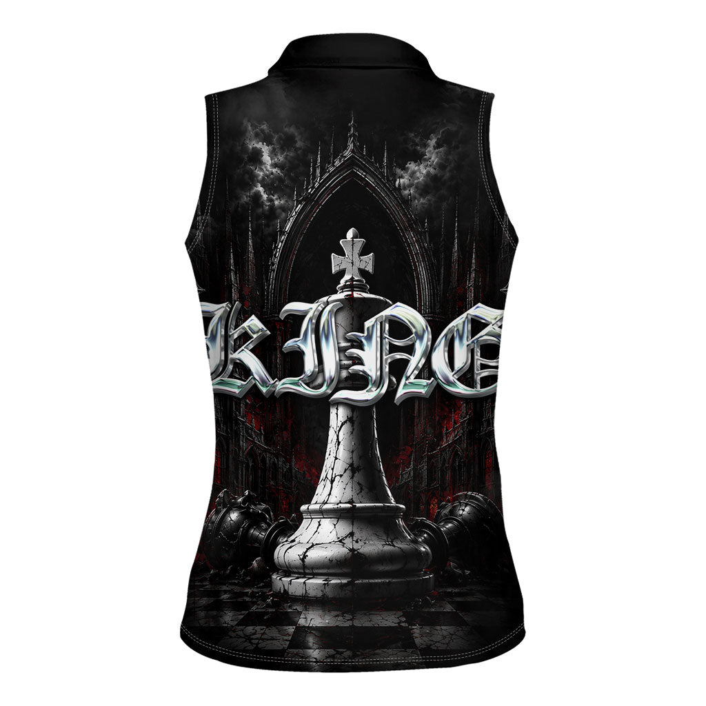 King Chess Piece Women Sleeveless Polo Shirt Dark Gothic Fantasy Board Game Art