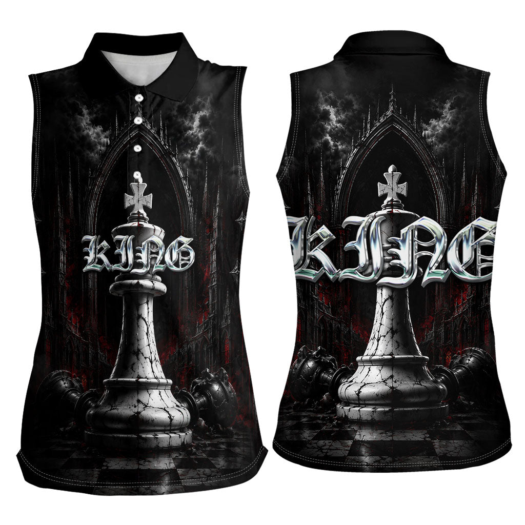 King Chess Piece Women Sleeveless Polo Shirt Dark Gothic Fantasy Board Game Art