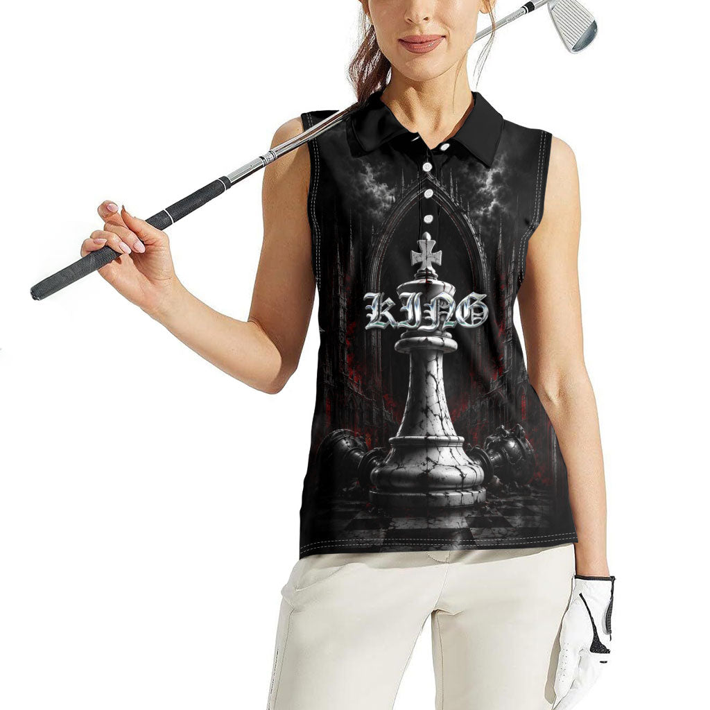 King Chess Piece Women Sleeveless Polo Shirt Dark Gothic Fantasy Board Game Art