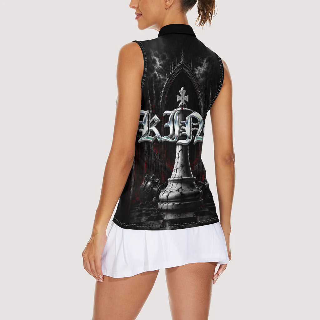King Chess Piece Women Sleeveless Polo Shirt Dark Gothic Fantasy Board Game Art