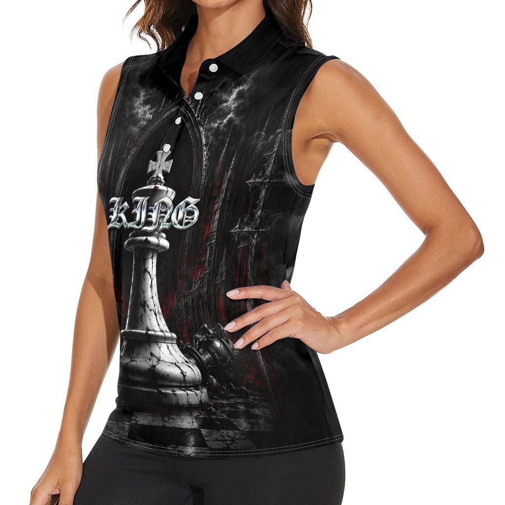 King Chess Piece Women Sleeveless Polo Shirt Dark Gothic Fantasy Board Game Art