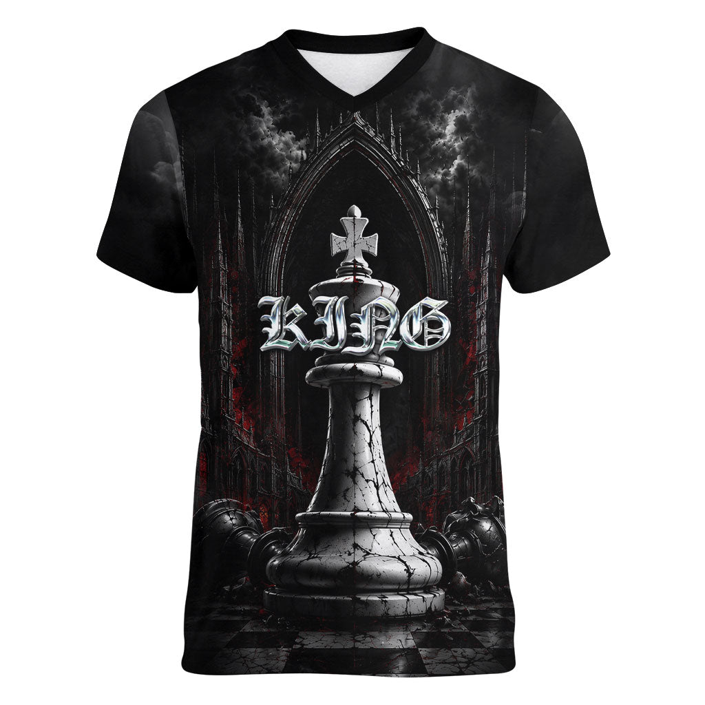 King Chess Piece Women V-Neck T-Shirt Dark Gothic Fantasy Board Game Art