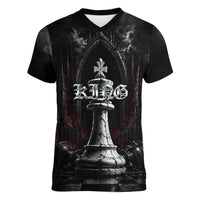 King Chess Piece Women V-Neck T-Shirt Dark Gothic Fantasy Board Game Art