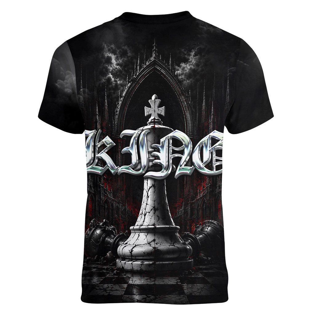 King Chess Piece Women V-Neck T-Shirt Dark Gothic Fantasy Board Game Art