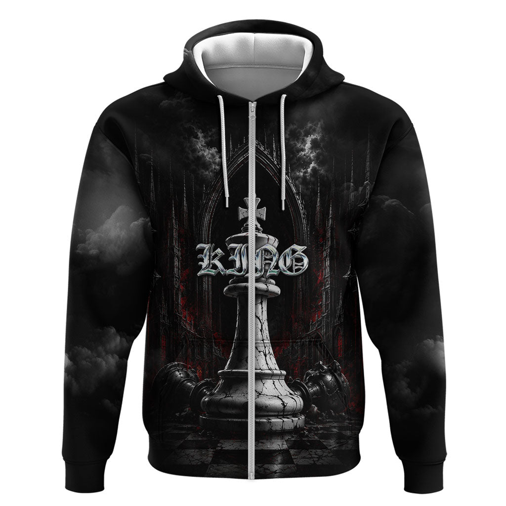 King Chess Piece Zip Hoodie Dark Gothic Fantasy Board Game Art