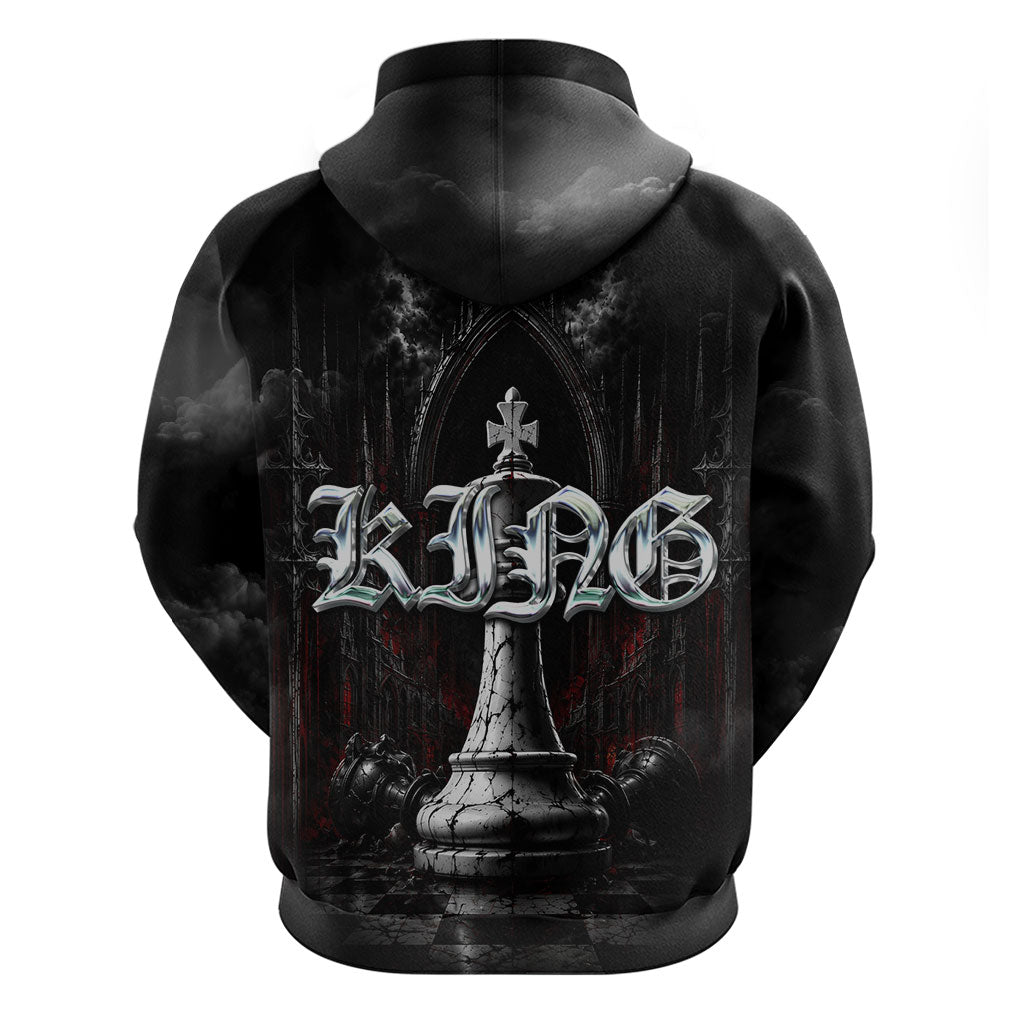 King Chess Piece Zip Hoodie Dark Gothic Fantasy Board Game Art