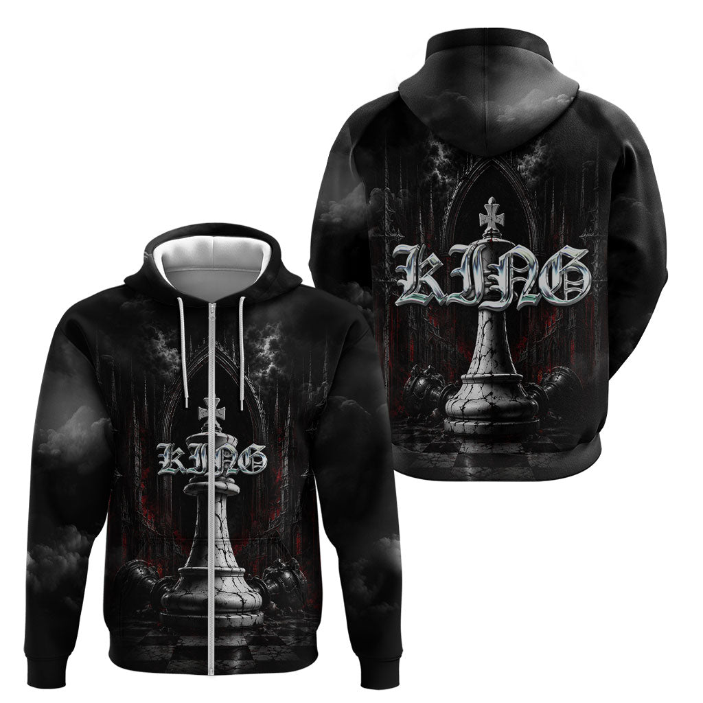 King Chess Piece Zip Hoodie Dark Gothic Fantasy Board Game Art