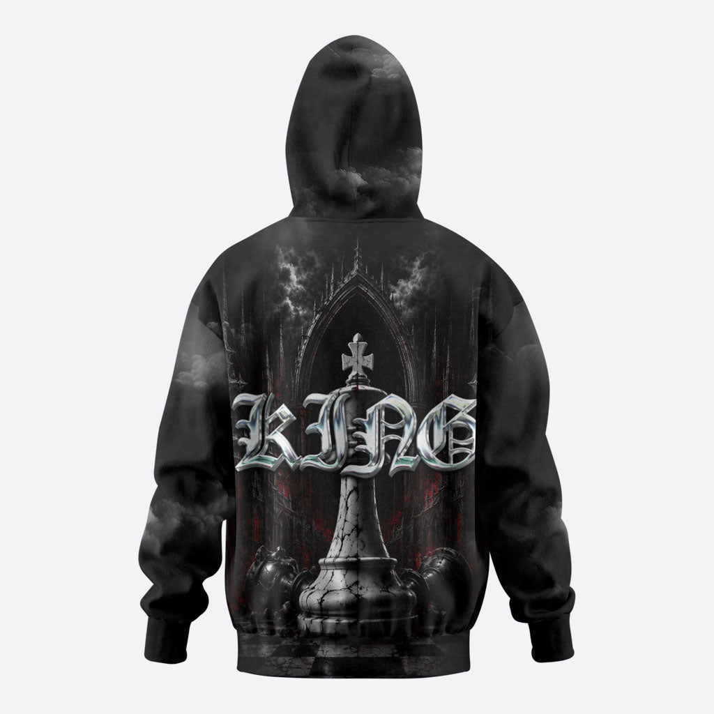King Chess Piece Zip Hoodie Dark Gothic Fantasy Board Game Art