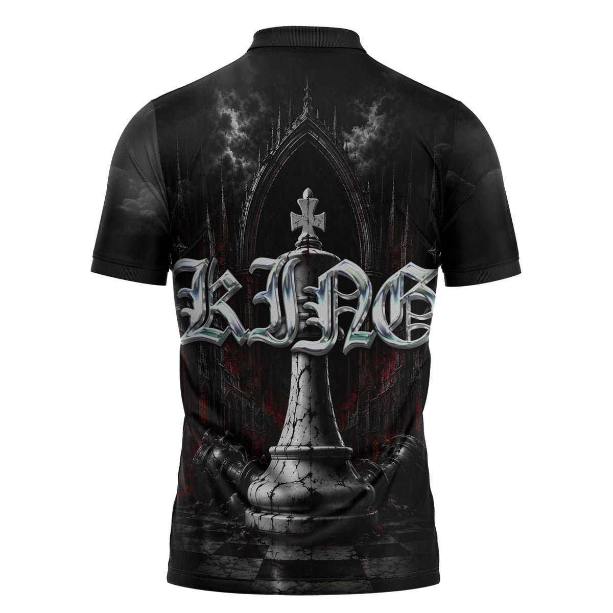 King Chess Piece Zipper Polo Shirt Dark Gothic Fantasy Board Game Art