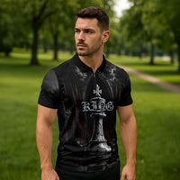 King Chess Piece Zipper Polo Shirt Dark Gothic Fantasy Board Game Art