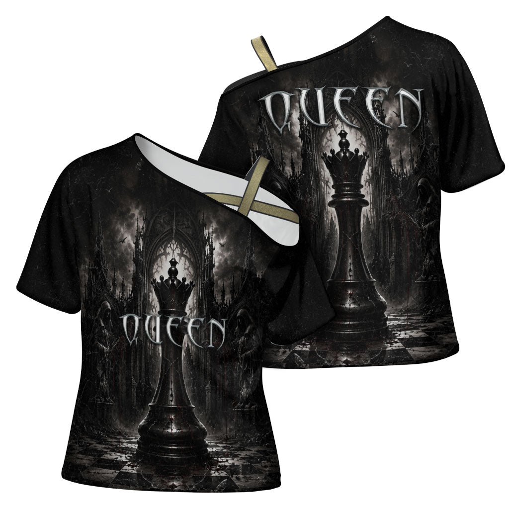 Chess Queen Cross Shoulder Shirt Strategic Board Game Gothic Dark Fantasy