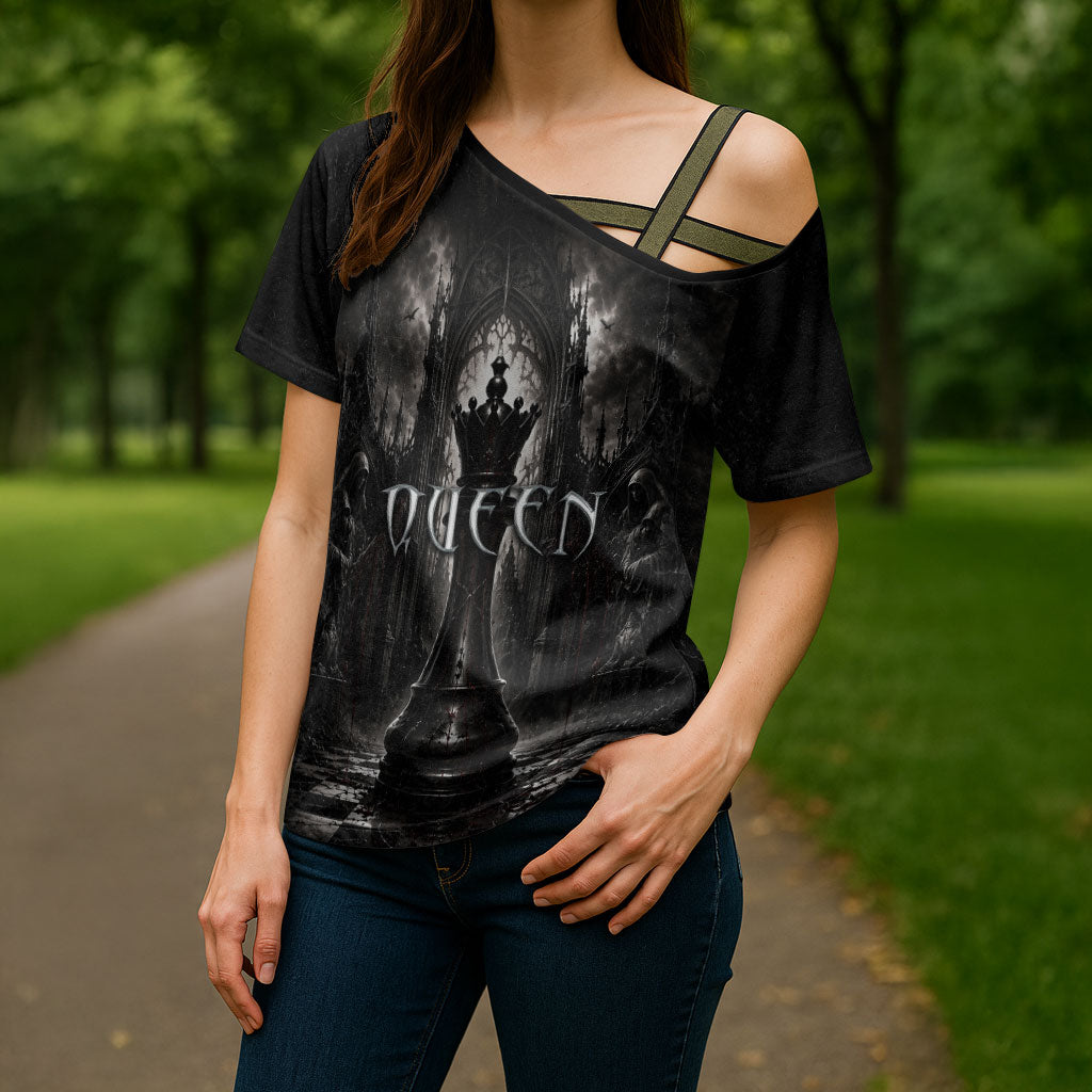 Chess Queen Cross Shoulder Shirt Strategic Board Game Gothic Dark Fantasy