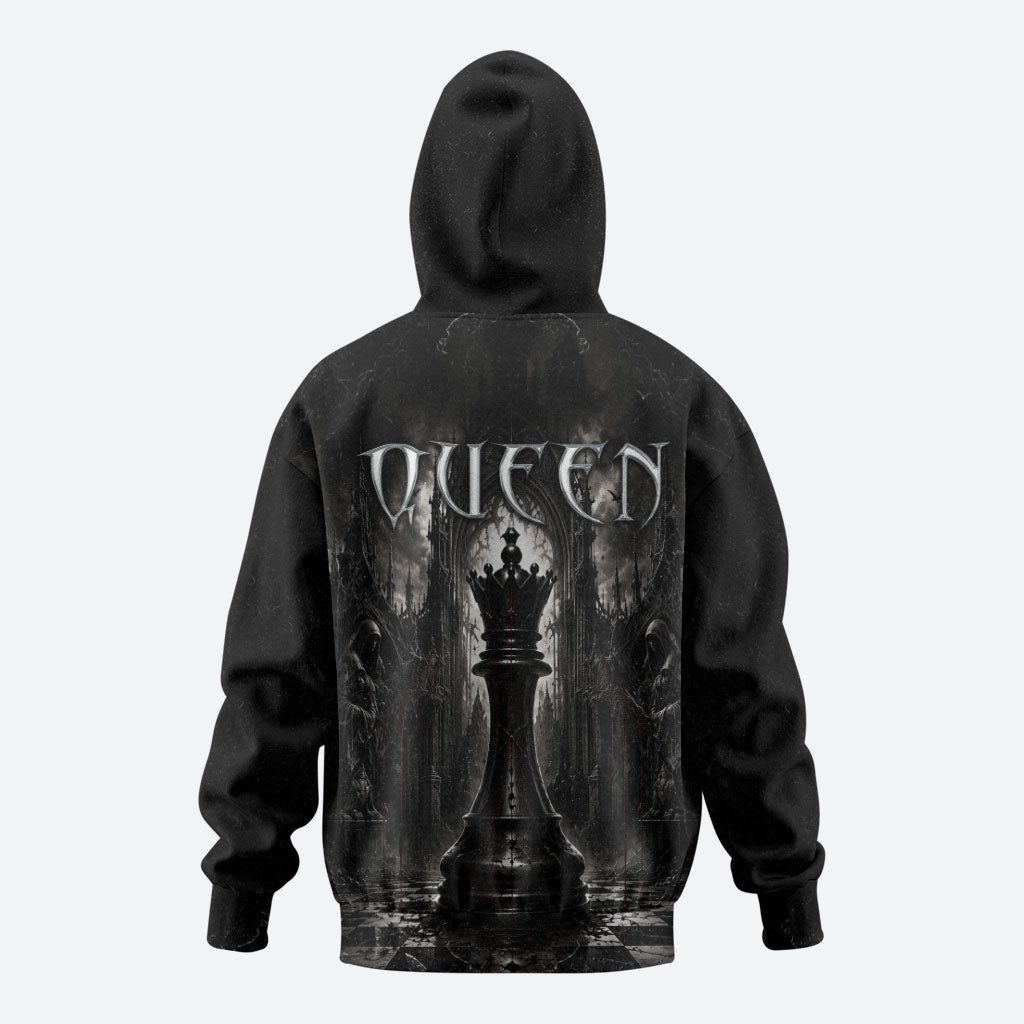 Chess Queen Hoodie Strategic Board Game Gothic Dark Fantasy