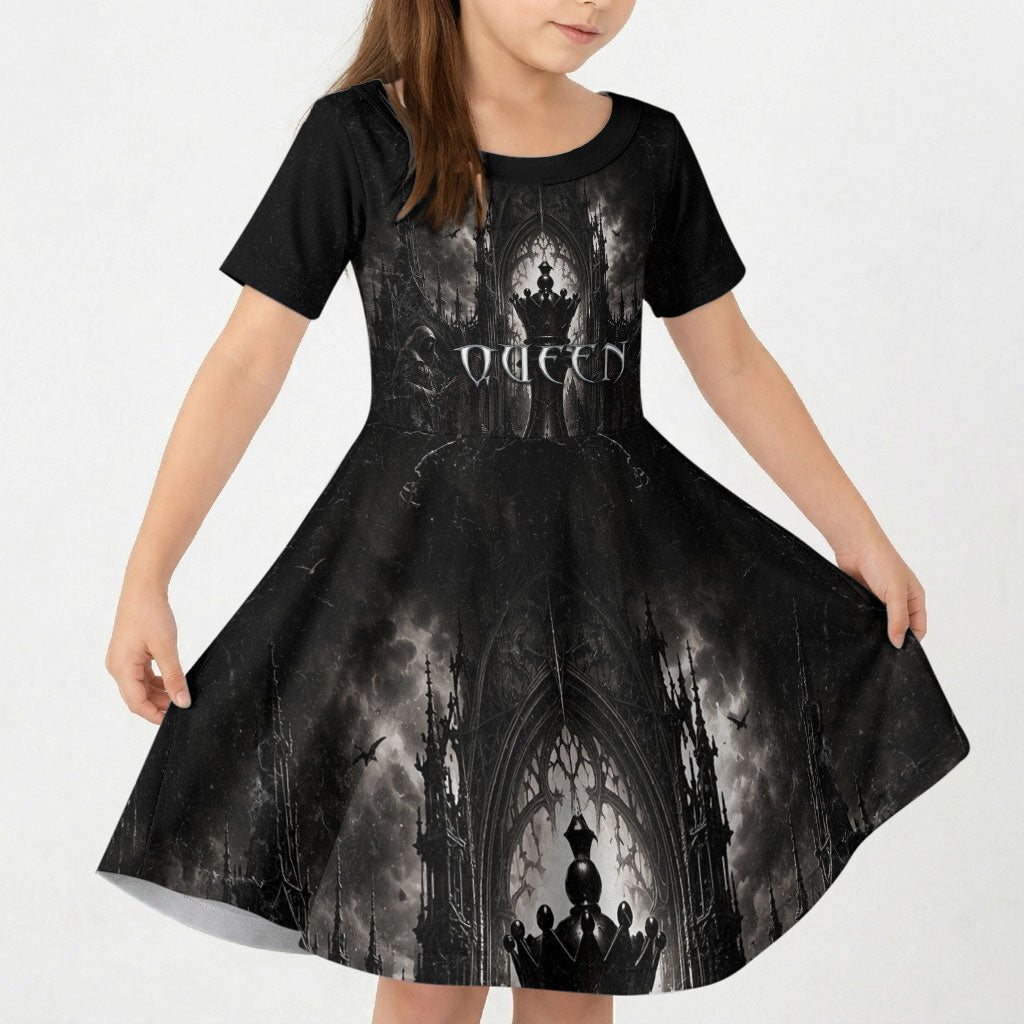 Chess Queen Kid Short Sleeve Dress Strategic Board Game Gothic Dark Fantasy