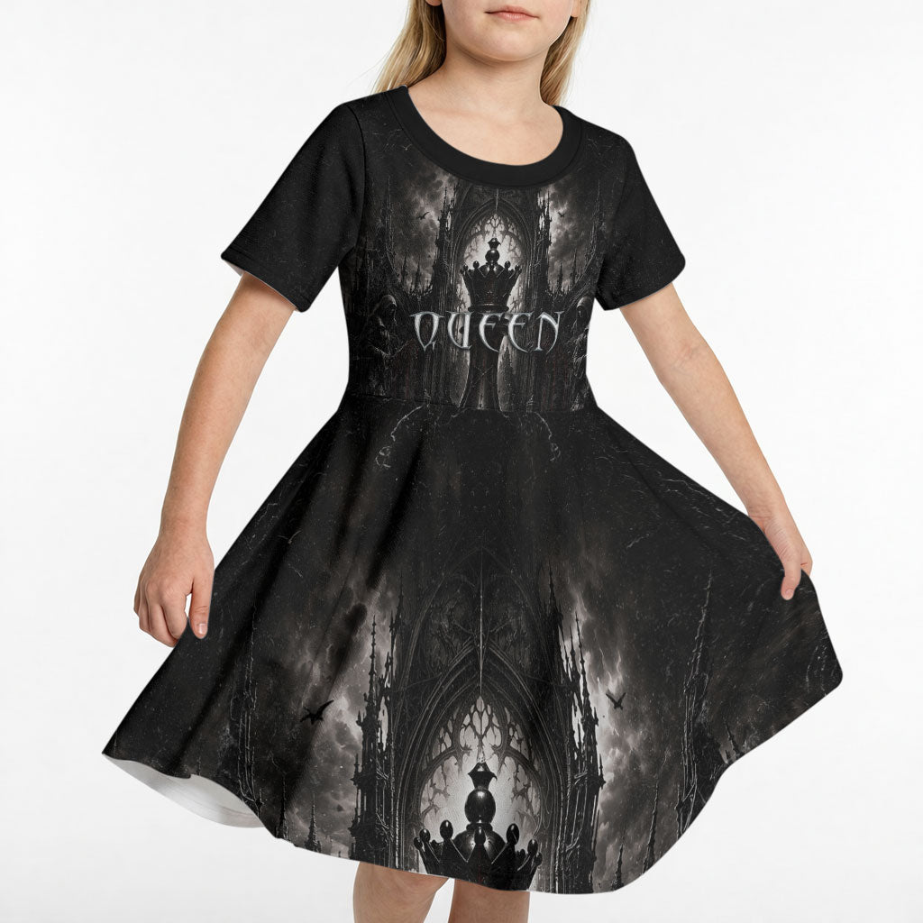 Chess Queen Kid Short Sleeve Dress Strategic Board Game Gothic Dark Fantasy