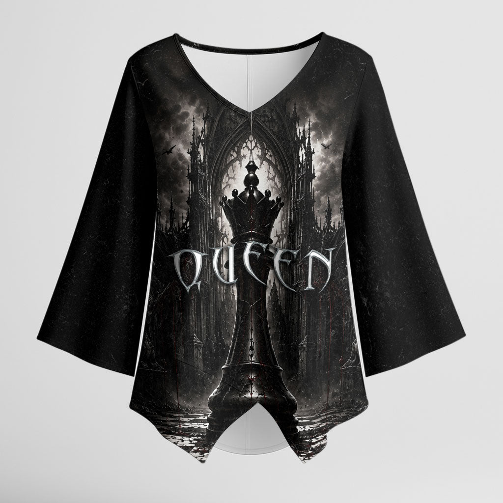 Chess Queen Kimono Sleeve Blouse Strategic Board Game Gothic Dark Fantasy