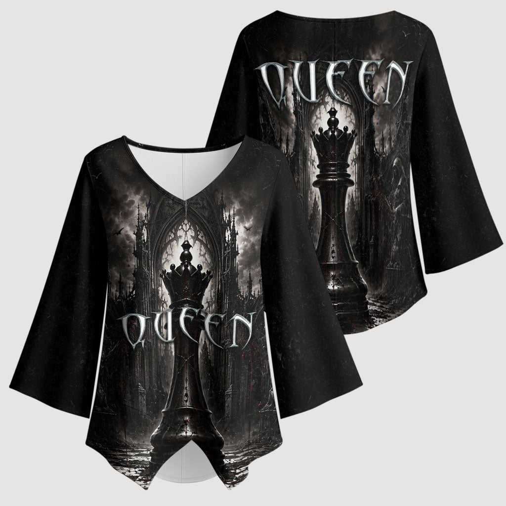 Chess Queen Kimono Sleeve Blouse Strategic Board Game Gothic Dark Fantasy