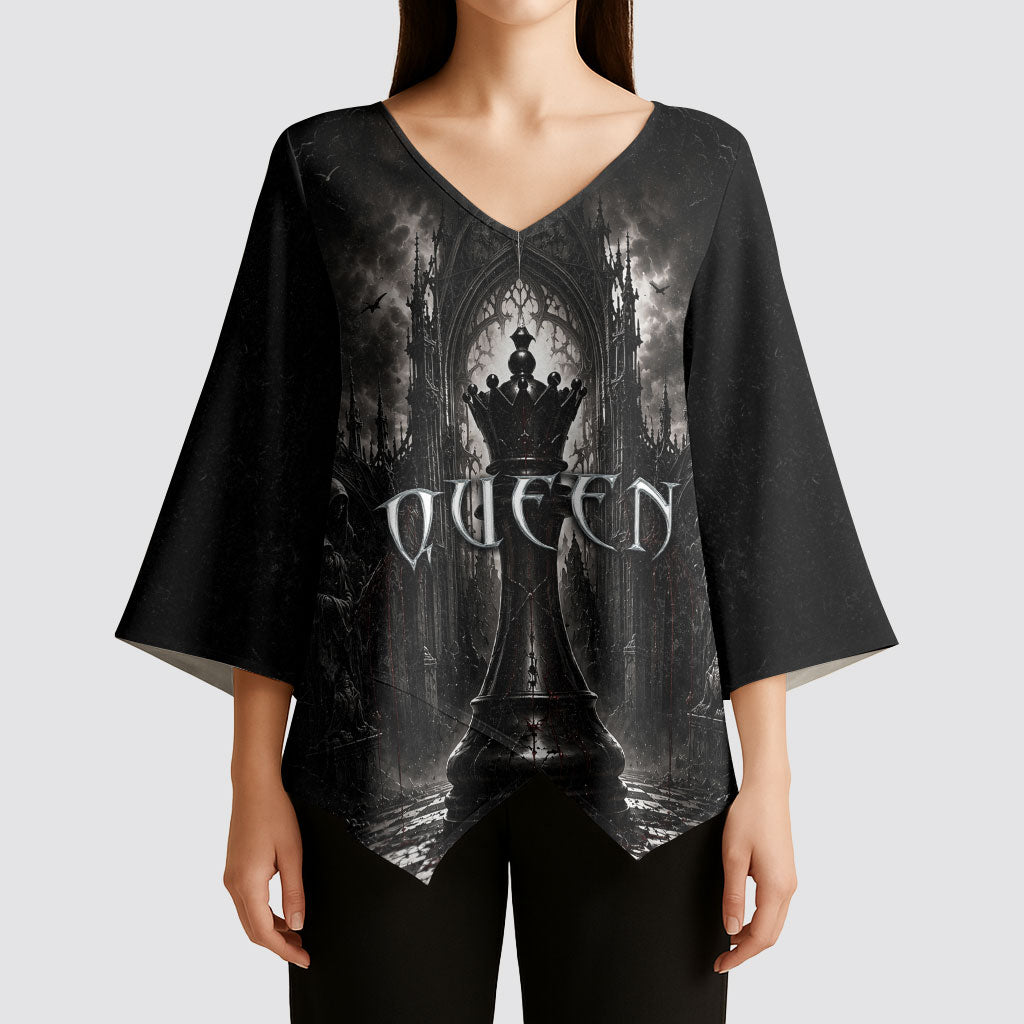 Chess Queen Kimono Sleeve Blouse Strategic Board Game Gothic Dark Fantasy