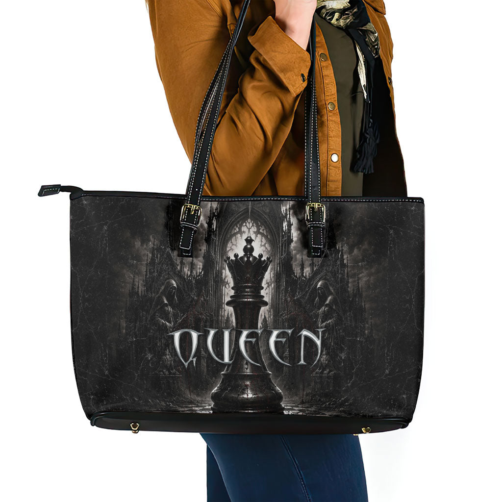 Chess Queen Leather Tote Bag Strategic Board Game Gothic Dark Fantasy