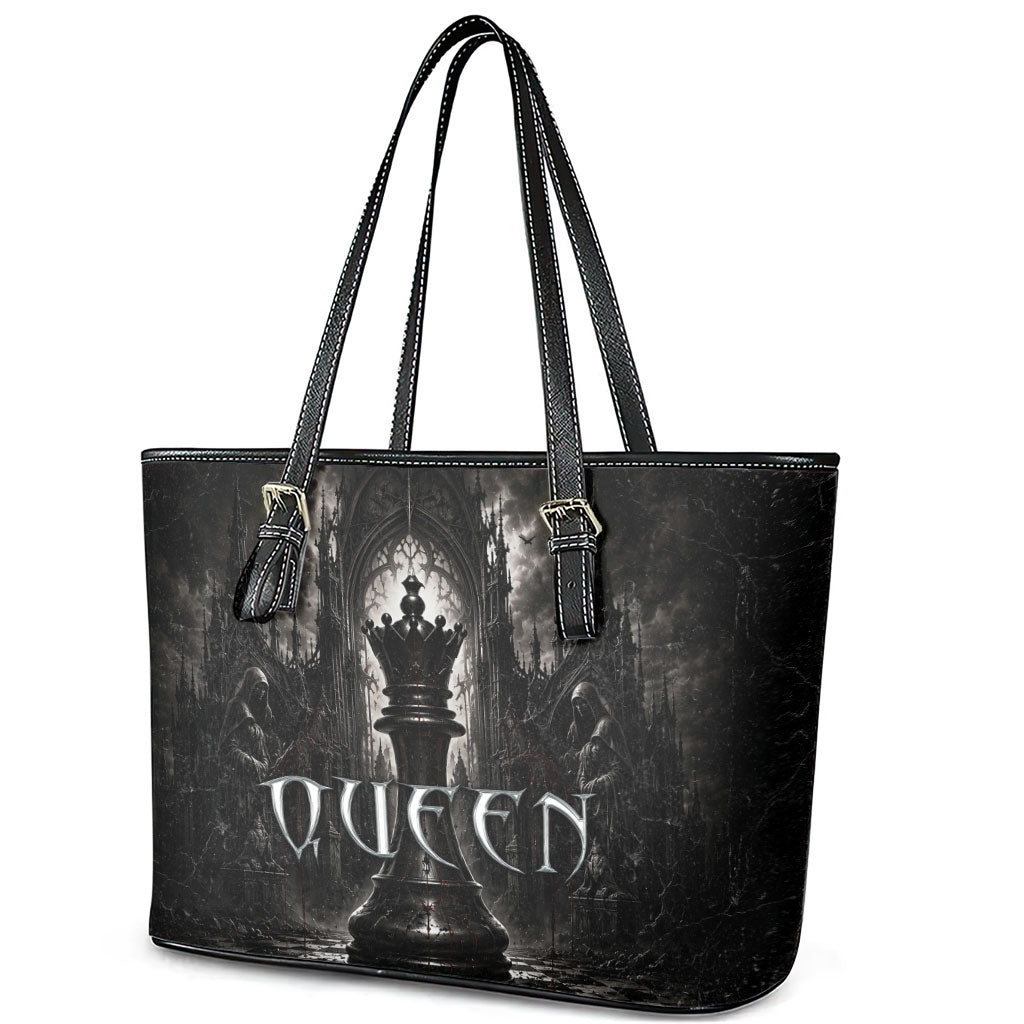 Chess Queen Leather Tote Bag Strategic Board Game Gothic Dark Fantasy