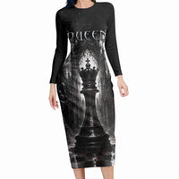Chess Queen Long Sleeve Bodycon Dress Strategic Board Game Gothic Dark Fantasy