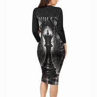 Chess Queen Long Sleeve Bodycon Dress Strategic Board Game Gothic Dark Fantasy