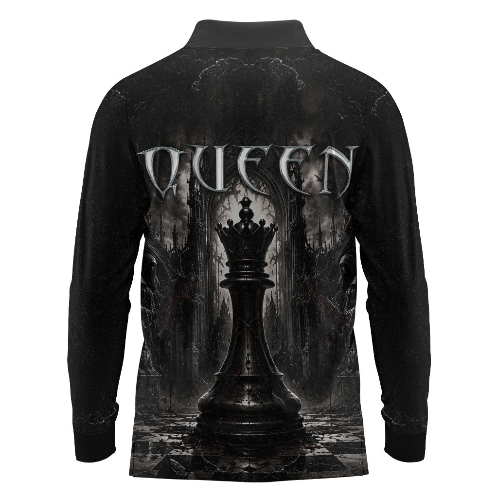 Chess Queen Long Sleeve Polo Shirt Strategic Board Game Gothic Dark Fantasy