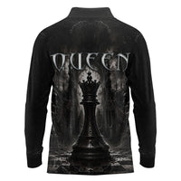 Chess Queen Long Sleeve Polo Shirt Strategic Board Game Gothic Dark Fantasy