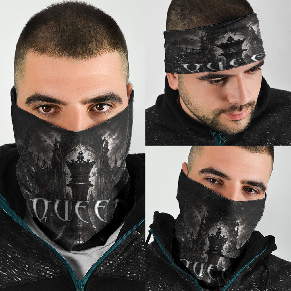 Chess Queen Neck Gaiter Strategic Board Game Gothic Dark Fantasy