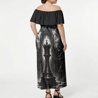 Chess Queen Off Shoulder Maxi Dress Strategic Board Game Gothic Dark Fantasy