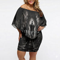 Chess Queen Off Shoulder Short Dress Strategic Board Game Gothic Dark Fantasy