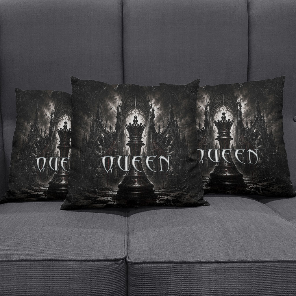 Chess Queen Pillow Cover Strategic Board Game Gothic Dark Fantasy