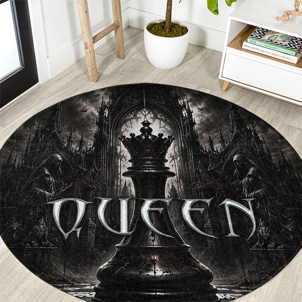 Chess Queen Round Carpet Strategic Board Game Gothic Dark Fantasy