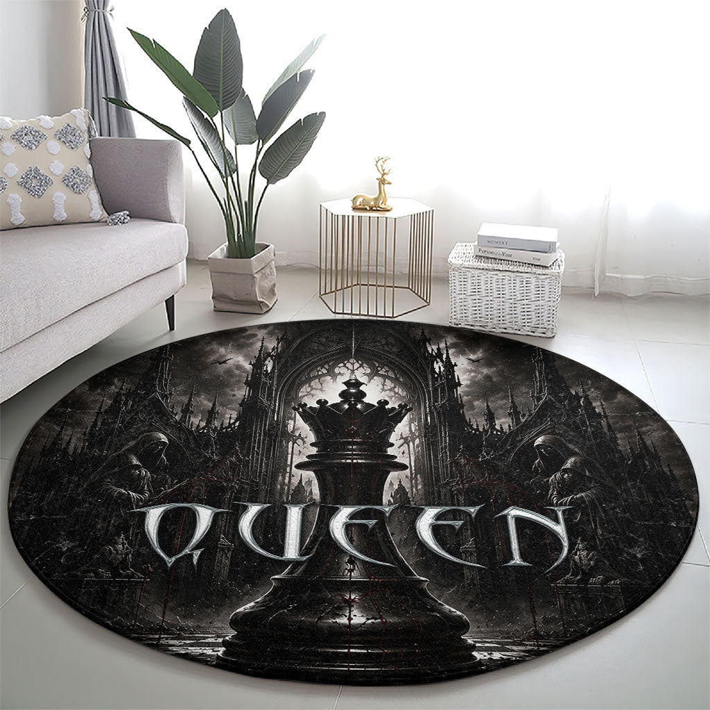 Chess Queen Round Carpet Strategic Board Game Gothic Dark Fantasy