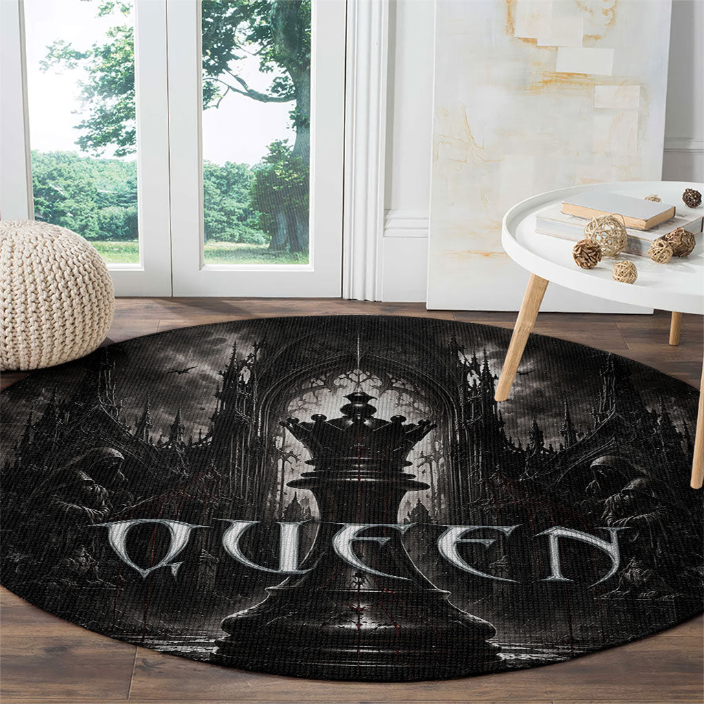 Chess Queen Round Carpet Strategic Board Game Gothic Dark Fantasy