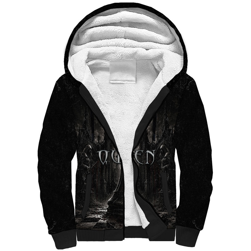Chess Queen Sherpa Hoodie Strategic Board Game Gothic Dark Fantasy