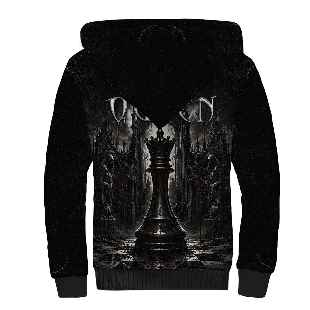 Chess Queen Sherpa Hoodie Strategic Board Game Gothic Dark Fantasy