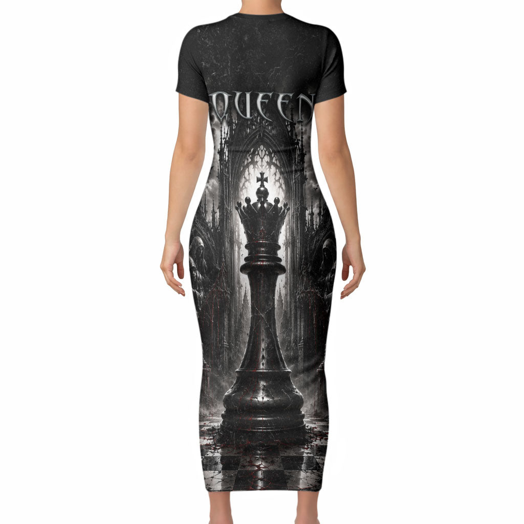 Chess Queen Short Sleeve Bodycon Dress Strategic Board Game Gothic Dark Fantasy