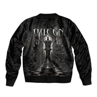 Chess Queen Sleeve Zip Bomber Jacket Strategic Board Game Gothic Dark Fantasy