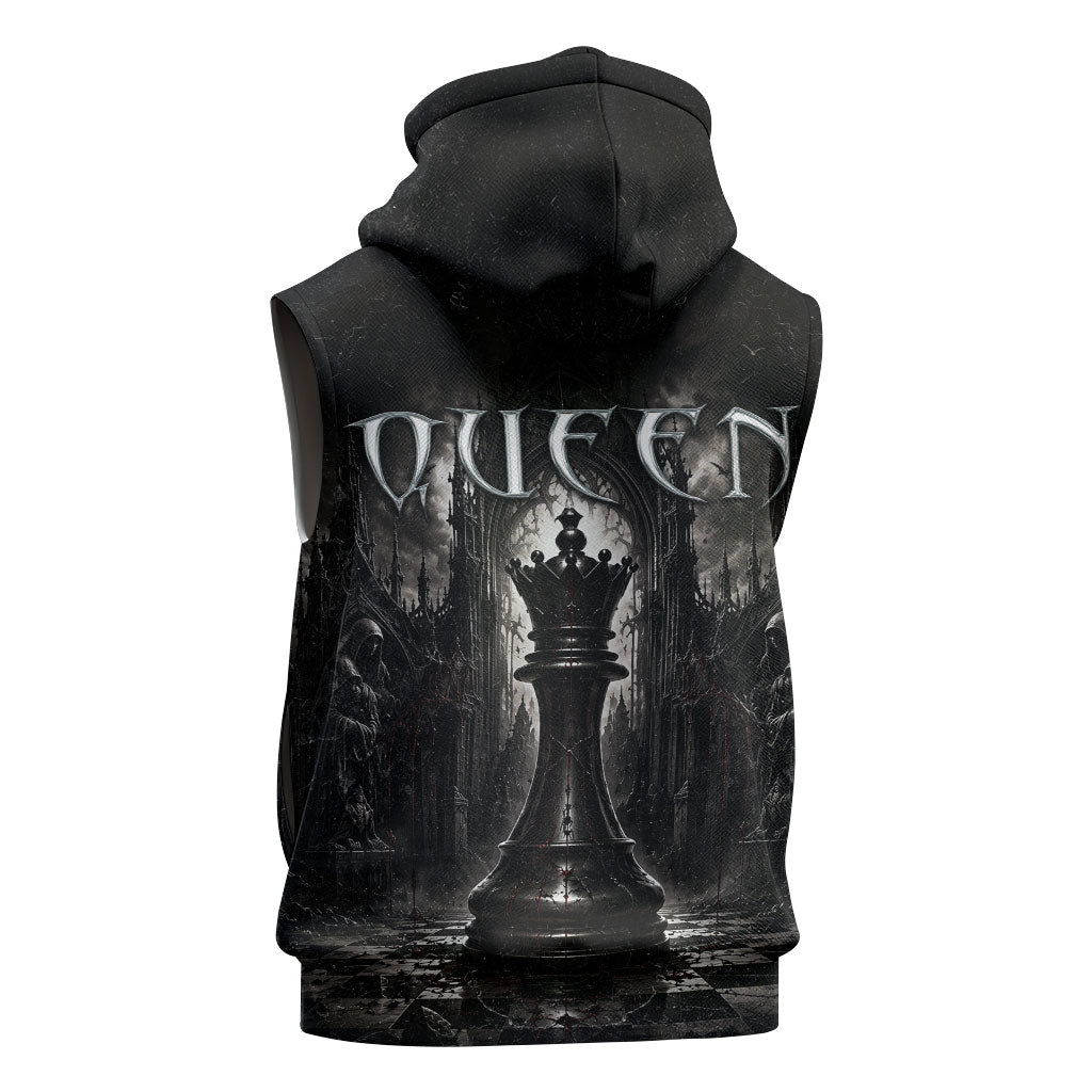 Chess Queen Sleeveless Hoodie Strategic Board Game Gothic Dark Fantasy