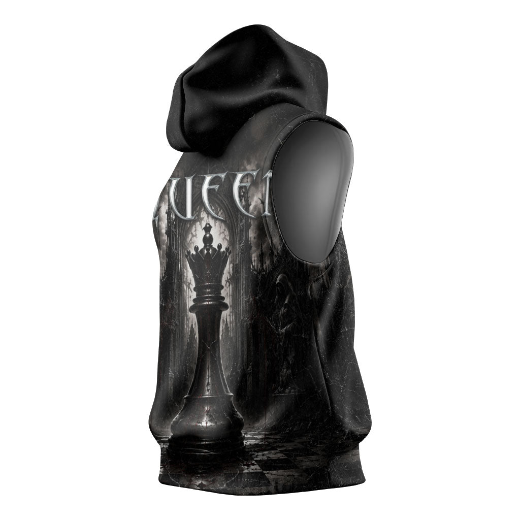 Chess Queen Sleeveless Hoodie Strategic Board Game Gothic Dark Fantasy