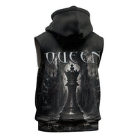 Chess Queen Sleeveless Zip Hoodie Strategic Board Game Gothic Dark Fantasy