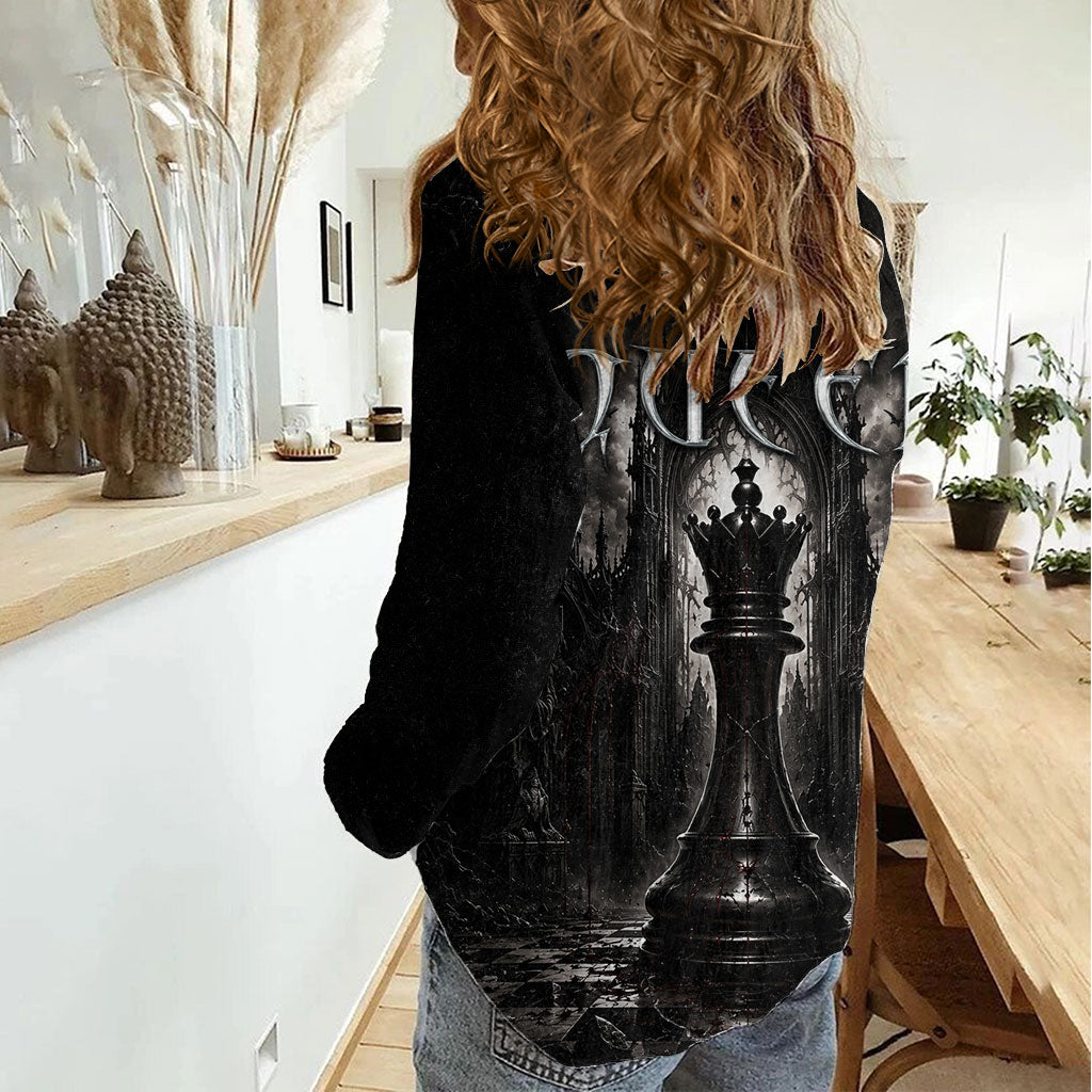 Chess Queen Women Casual Shirt Strategic Board Game Gothic Dark Fantasy