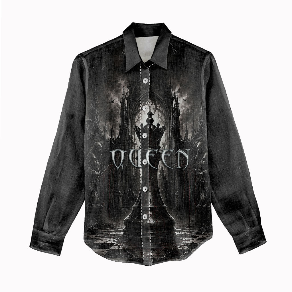 Chess Queen Women Casual Shirt Strategic Board Game Gothic Dark Fantasy